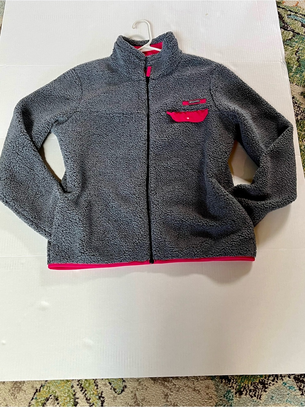 Columbia Mountain Side Gray Pink Sherpa Fleece Coat XL Cozy Winter Teddy Jacket